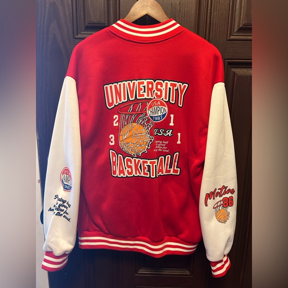 SHEIN Men’s Red and White Varsity Jacket-Size Medium NWOT😀 - Picture 3 of 4
